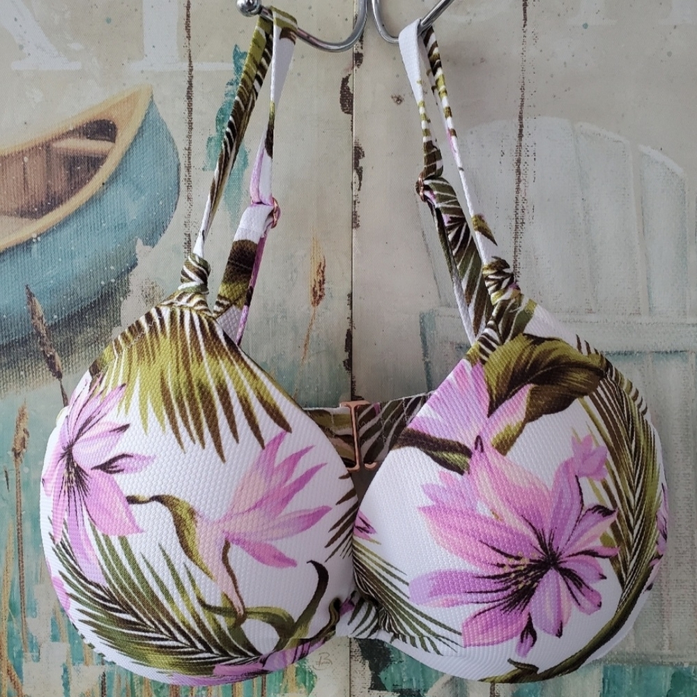 Shade & Shore Pink and Green Floral Bra
